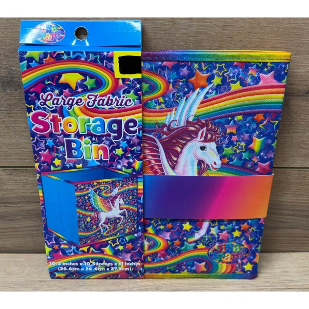 Lisa Frank Large Fabric Storage Bin Rainbow Pegasus Print  10.5" x 10.5" x 11"